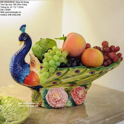 KHAY SỨ ĐỰNG TRÁI CÂY HỌA TIẾT CHIM CÔNG